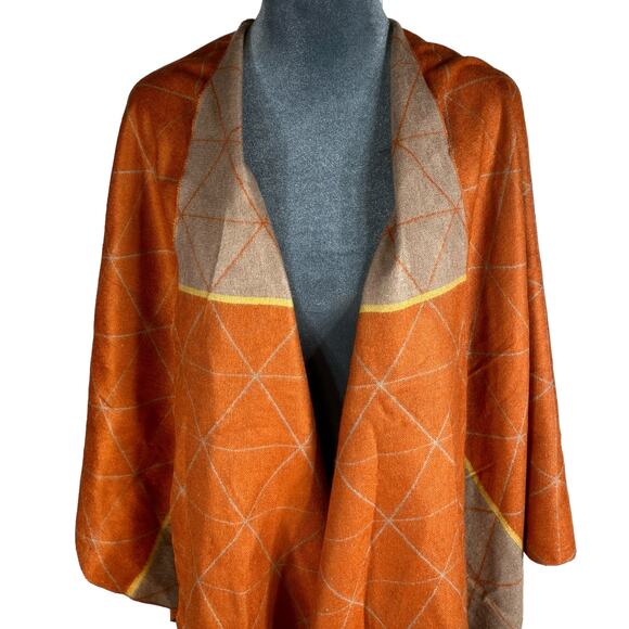 Boho Shawl Poncho 48" Rust Orange Tan Yellow Lagenlook Viscose Fall Autumn NEW! - Picture 5 of 8